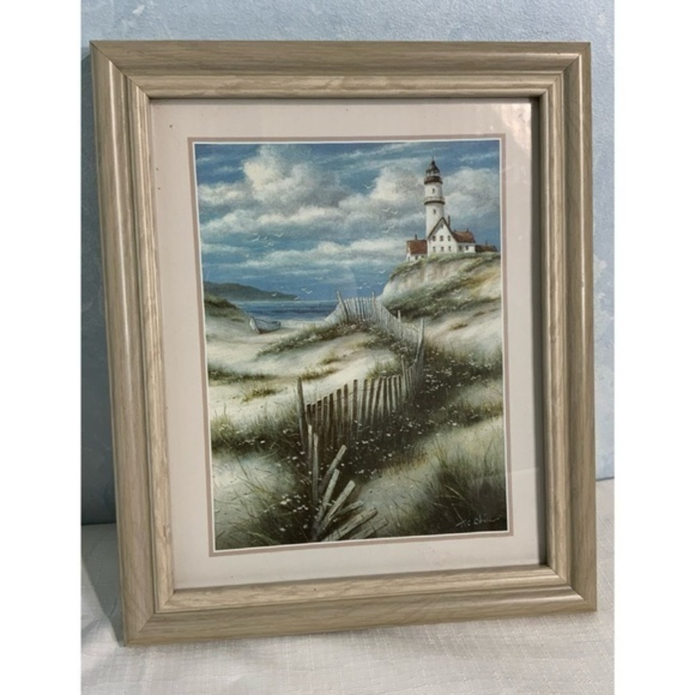 Artist T.C. Chiu "Lighthouse with Deserted Beach" 1997~Reproduction Print Framed